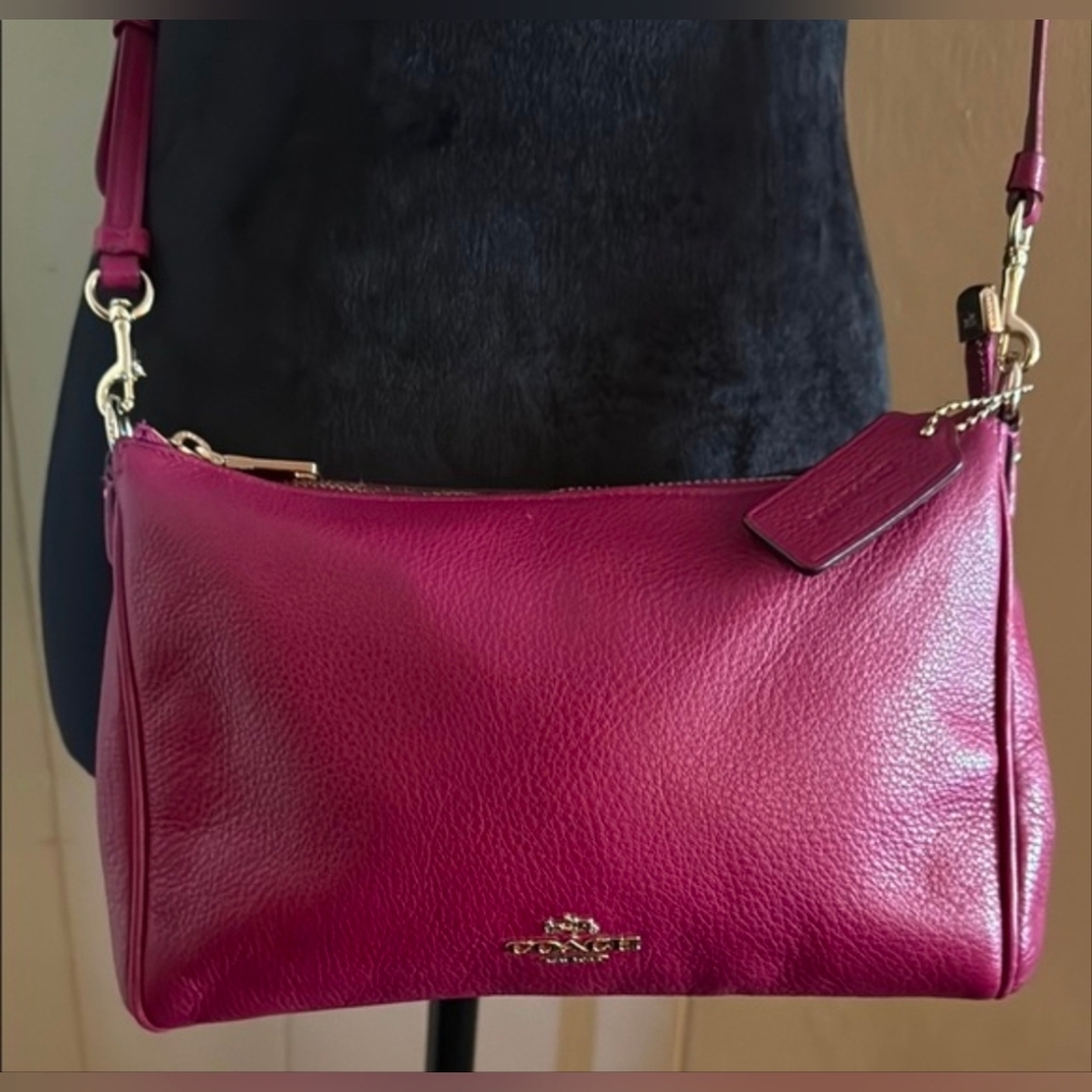 COACH Carrie Raspberry Pebbled Leather Crossbody Bag - Picture 3 of 16